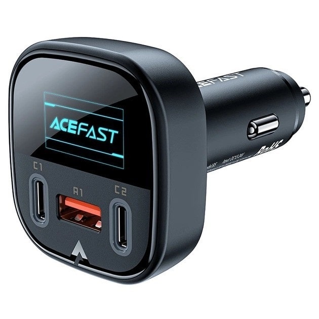 Автомобільний зарядний пристрій Acefast Metal B5 2xUSB-C + USB-A 101w with OLED Smart Display (Black)