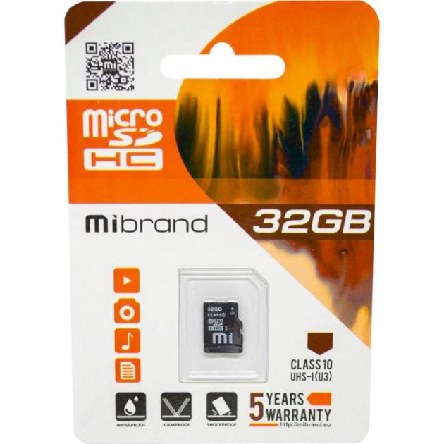 Карта пам'яті Mibrand microSDHC 32GB Class 10 UHS-1 U3 (без адаптера) (MICDHU3/32GB)