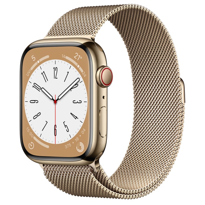 Смарт-часы Apple Watch Series 8 GPS + Cellular 45mm Gold S. Steel Case w. Milanese Loop Gold (MNKP3/MNKQ3)