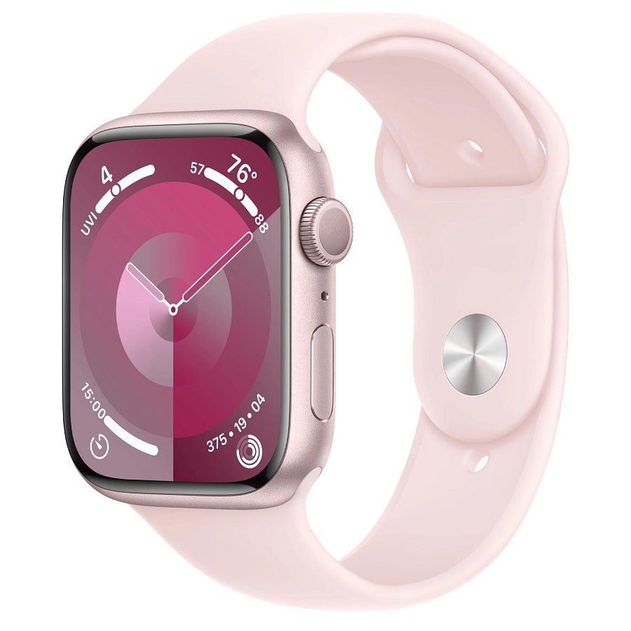 Apple Watch Series 9 GPS 45mm Pink Aluminum Case w. Light Pink Sport Band - M/L (MR9H3)