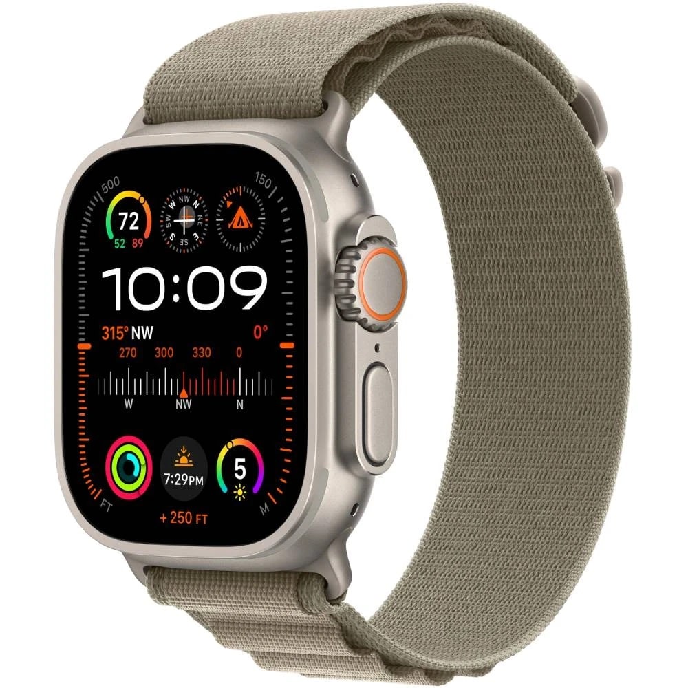 Apple Watch Ultra 2 GPS + Cellular 49mm Titanium Case with Olive Alpine Loop - Medium (MREY3)