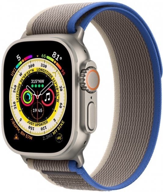 Смарт-годинник Apple Watch Ultra GPS + Cellular 49mm Titanium Case with Blue/Gray Trail Loop - M/L (MQF33/MQEJ3)