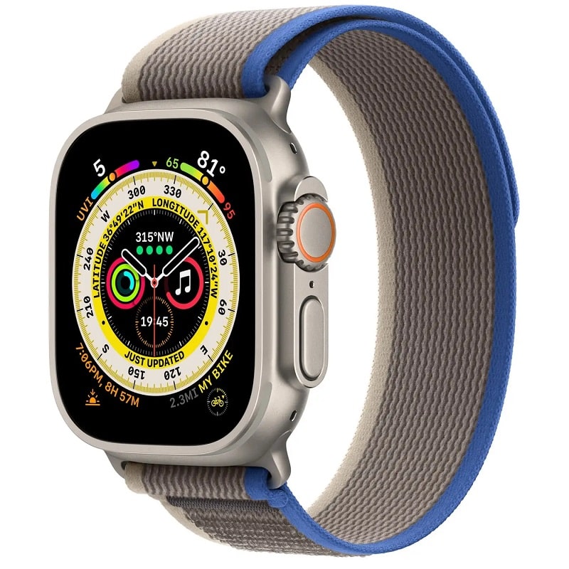 Смарт-годинник Apple Watch Ultra GPS + Cellular 49mm Titanium Case with Blue/Gray Trail Loop - S/M (MNHE3/MNHL3)