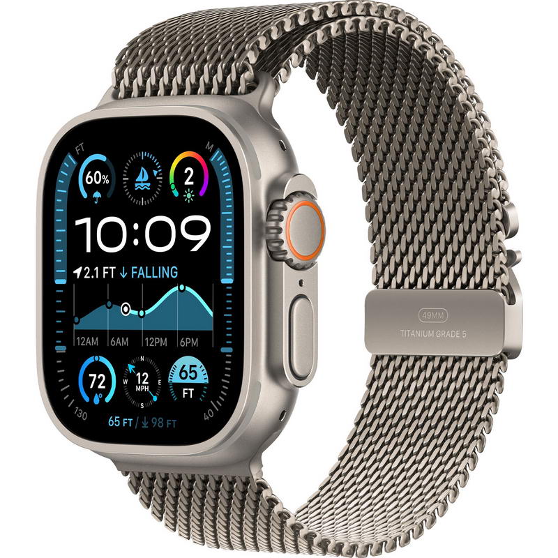 Apple Watch Ultra 2 2024 GPS + Cellular 49mm Natural Titanium Case with Natural Titanium Milanese Loop - Large