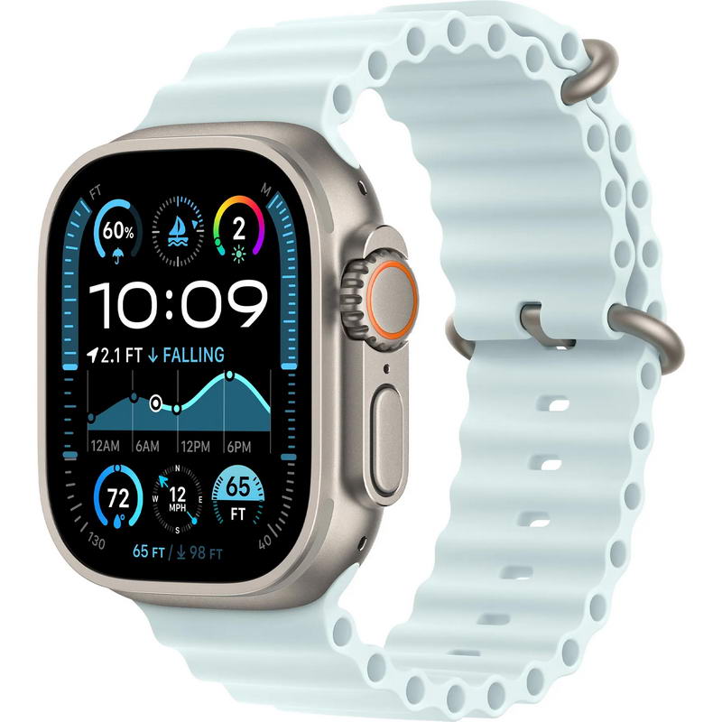 Apple Watch Ultra 2 2024 GPS + Cellular 49mm Natural Titanium Case with Ice Blue Ocean Band