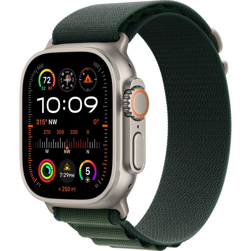 Apple Watch Ultra 2 2024 GPS + Cellular 49mm Natural Titanium Case with Dark Green Alpine Loop - Small