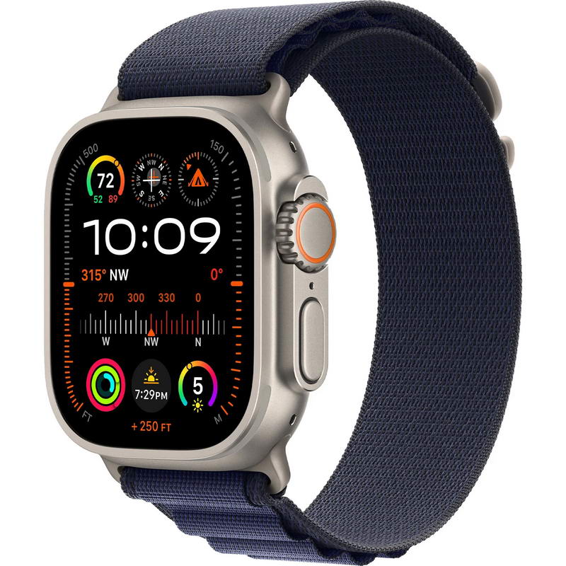 Apple Watch Ultra 2 2024 GPS + Cellular 49mm Natural Titanium Case with Navy Alpine Loop - Medium