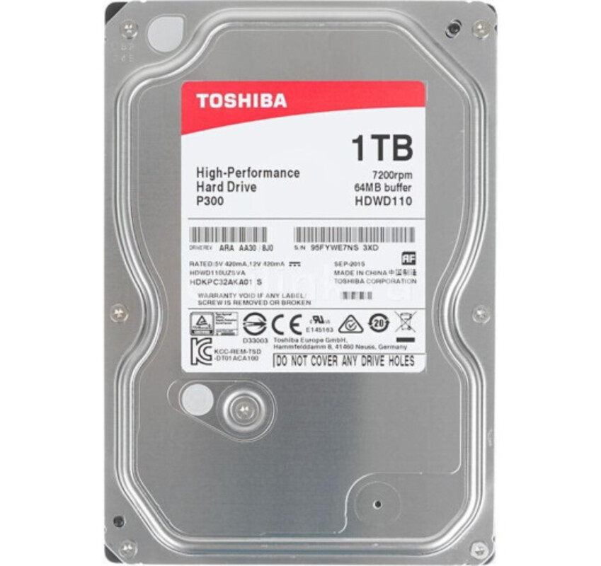 Накопичувач HDD SATA 1.0TB Toshiba P300 7200rpm 64MB (HDWD110UZSVA)