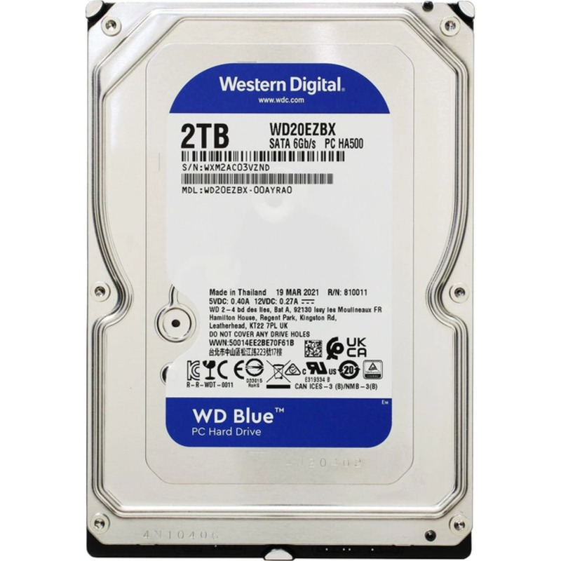 Внутренний накопитель HDD SATA 2.0TB WD Blue 7200rpm 256MB (WD20EZBX)