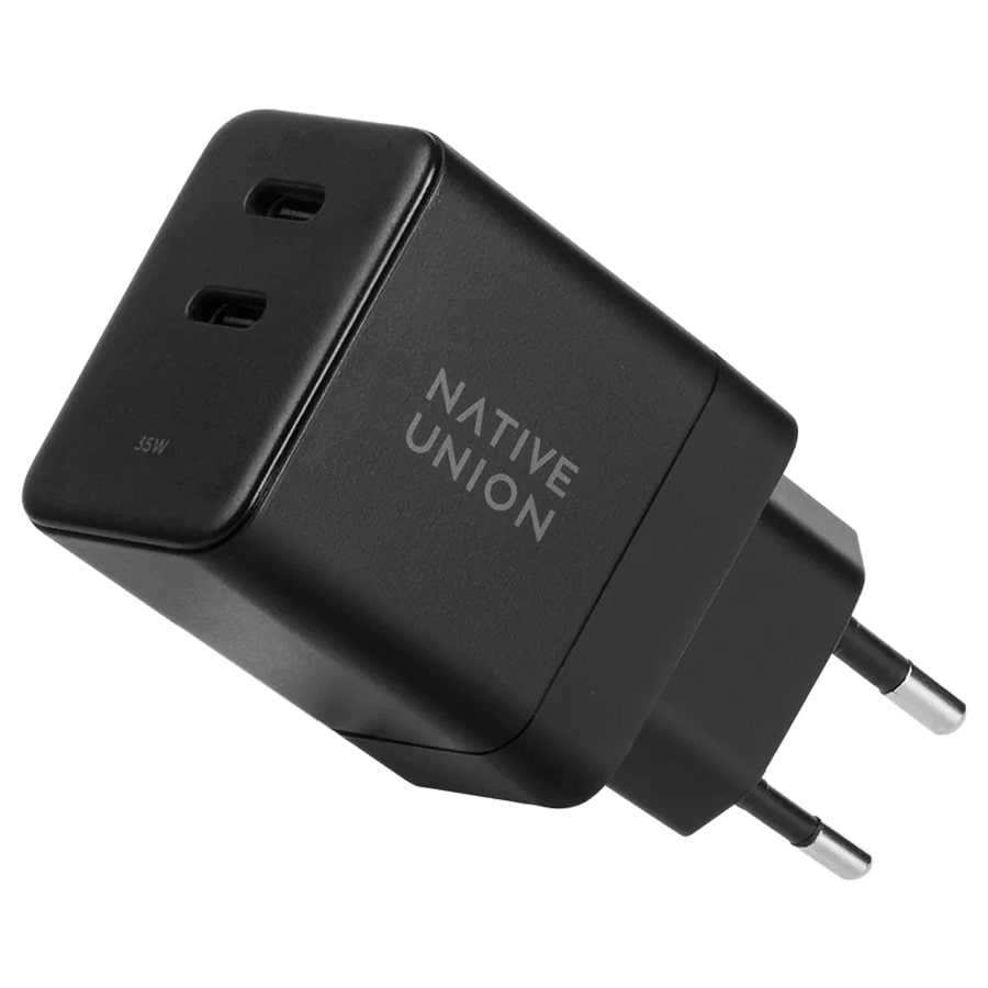 Мережевий зарядний пристрій Native Union Fast GaN Charger PD 35W Dual USB-C Port Black (FAST-PD35-BLK-EU)