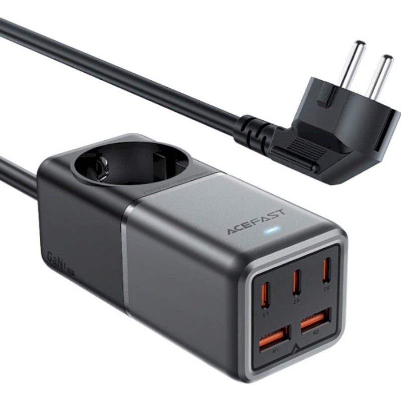 Сетевой фильтр Acefast Z2 Power Strip GaN PD75W 3xUSB-C+2xUSB-A (AFZ2) EU Plug Black