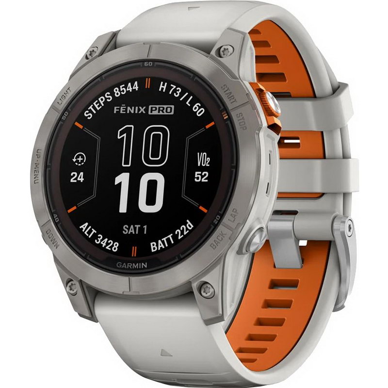 Смарт-годинник Garmin Fenix 7 Pro Sapphire Solar Edition Titanium with Fog Gray/Ember Orange Band (010-02777-20/21)