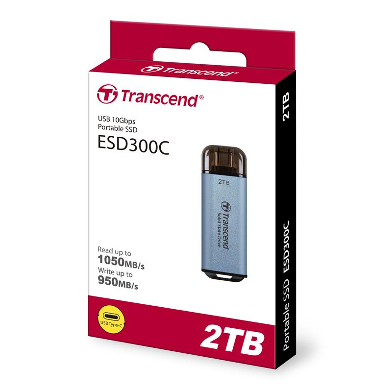 Портативний SSD Transcend 2TB USB 3.1 Gen 2 Type-C ESD300 Синій (TS2TESD300C)